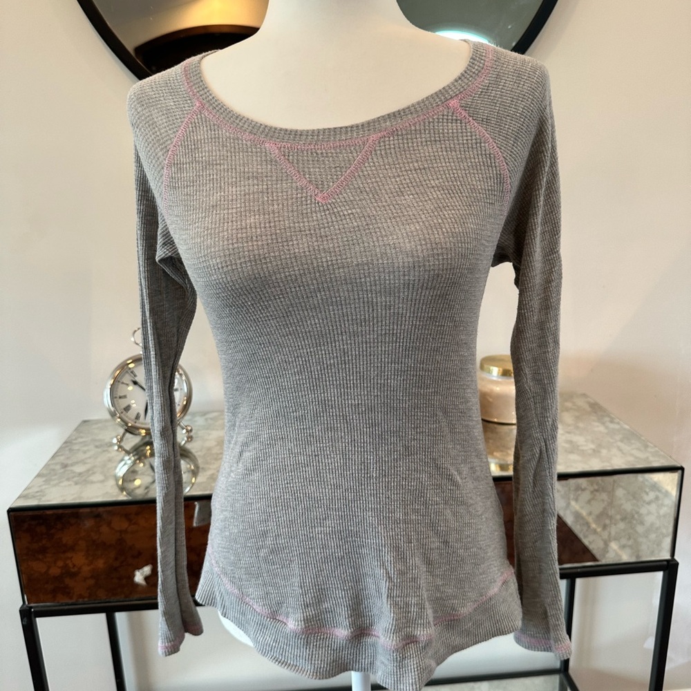 Michael Stars Heather Gray Blouse with Pink Accents